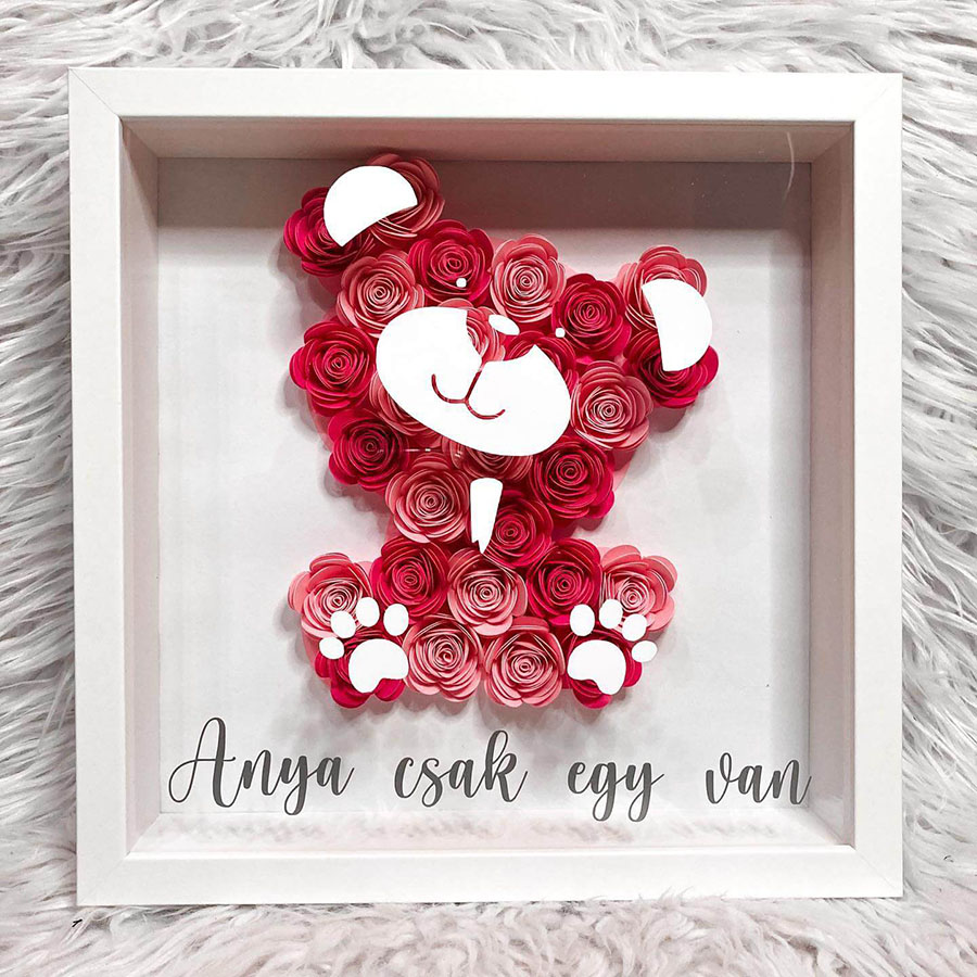 Fehér-Rózsaszín TEDDY papírvirág box fehér kerettel - Image 2