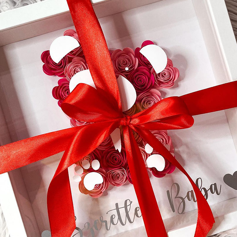 Fehér-Rózsaszín TEDDY papírvirág box fehér kerettel - Image 3