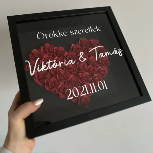 Fekete - Vörös SZERETLEK ÉVFORDULÓ papírvirág box
